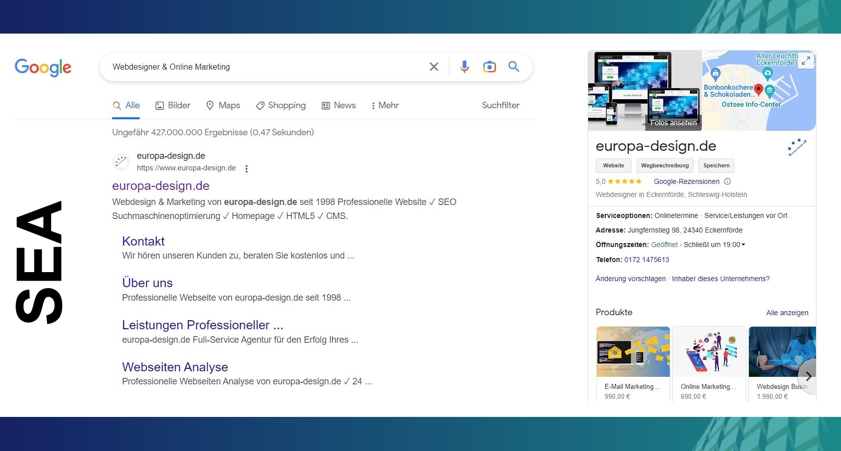 Suchmaschinenwerbung SEA Anzeigen auf Google Suchmaschine SERPs